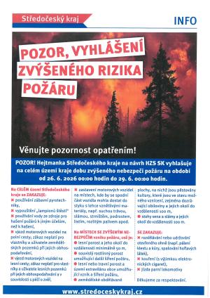 Zvýšené nebezpeční od 26.6. do 29.6.2026